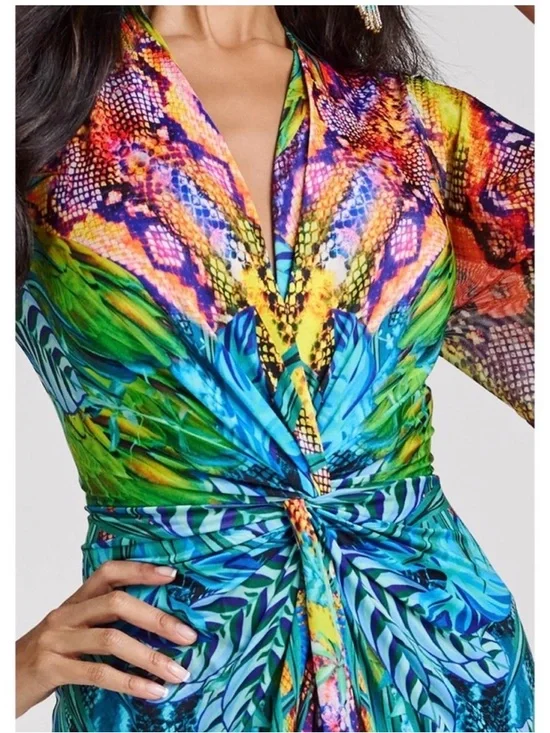 NWOT VENUS Tropical Print Dress with Fun Sleeves - Picture 2 of 16